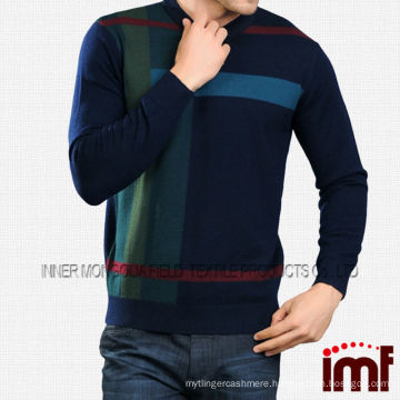 Manufacturer Direct Plaid Stripes Slim Crew Neck Mens Wool Sweater for Autumn